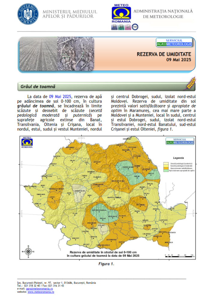 Rezervă de umiditate 09 Mai 2025 - grâu de toamnă

