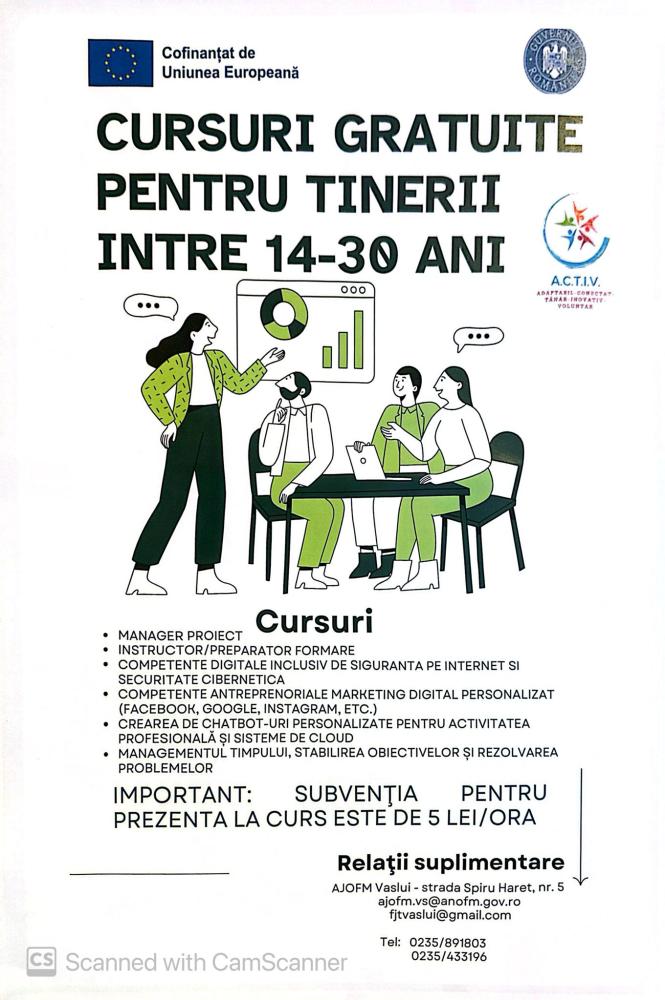 Cursuri gratuite pentru tinerii între 14-30 ani