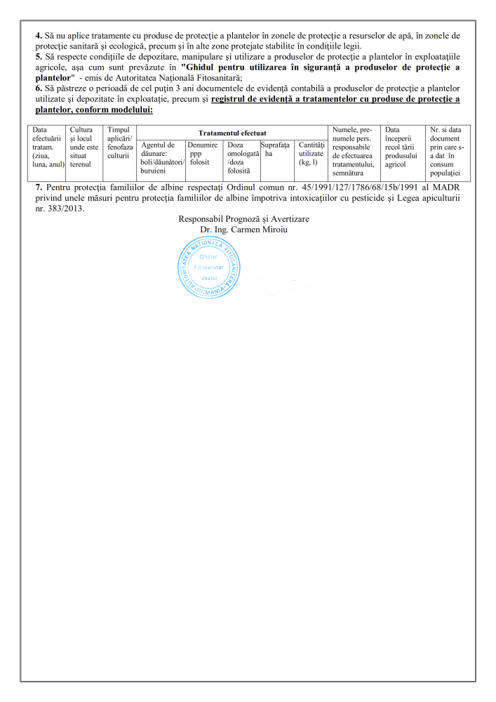 Oficiul Fitosanitar Vaslui recomandă efectuarea tratamentelor fitosanitare împotriva dăunătorilor: Păduchele din San Jose, T1+T2, Rapăn, Făinare, Focul Bacterian al rozaceelor care pot cauza pierderi importante la culturile: Măr, Păr, Gutui